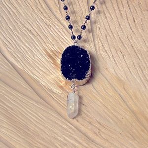 Black Tourmaline, Quartz, and Hematite Necklace